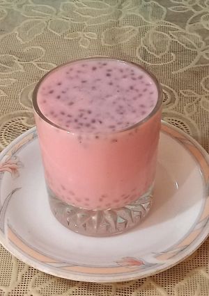 A picture of Pink drink with sago dana and basil.