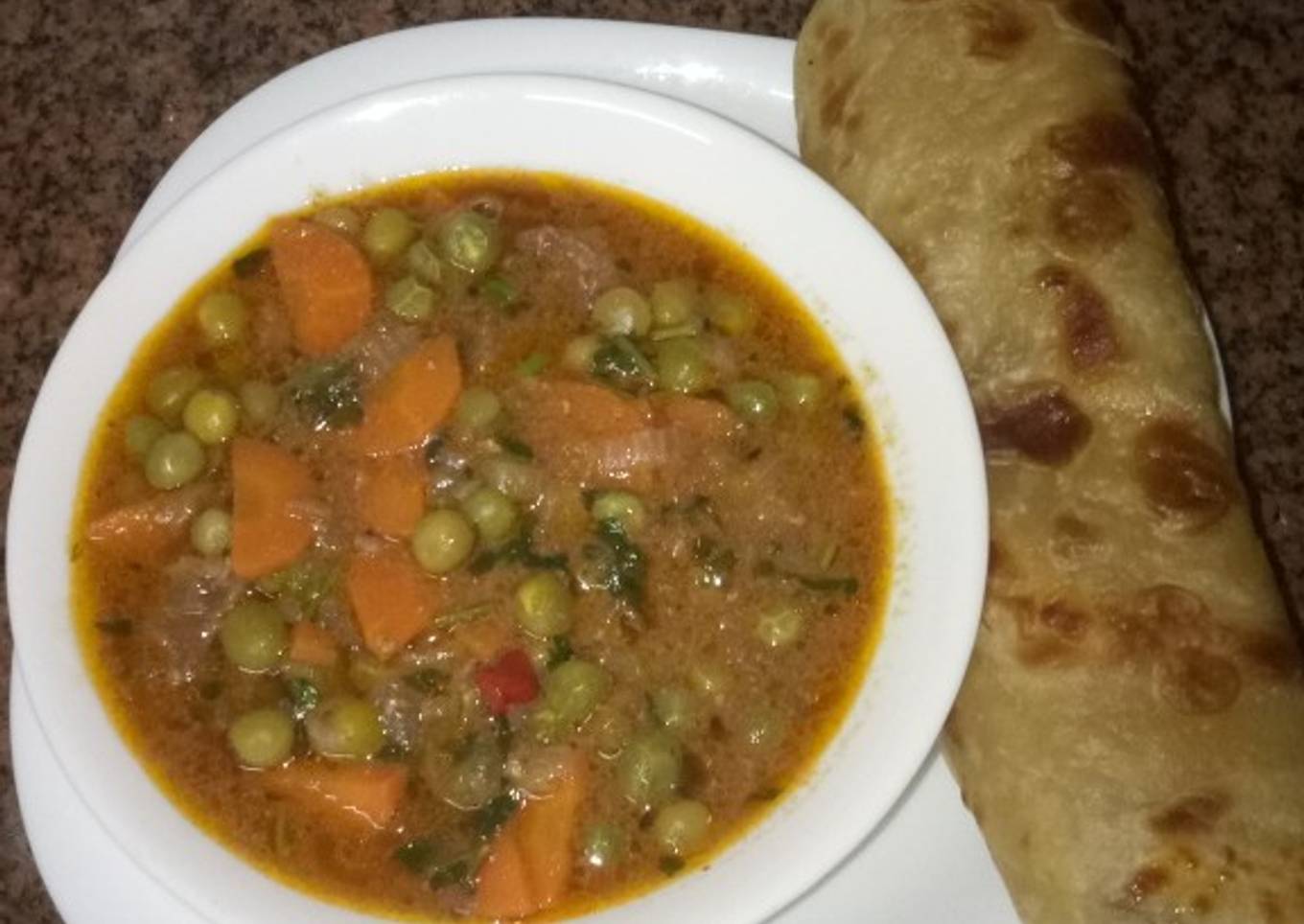 Soft layered chapati and beef stew#author marathon