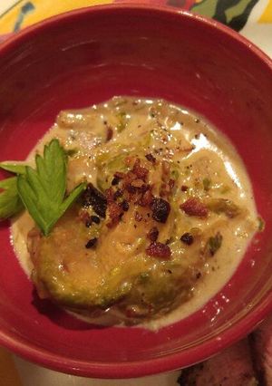 A picture of Creamy bacon brussels sprouts.