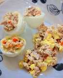 Huevos con ensalada de atún