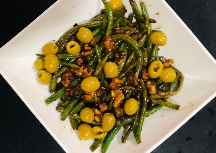 Steps to Make Perfect Walnut string bean &amp; olives salad