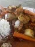 Filete de marlin en adobo con verduras