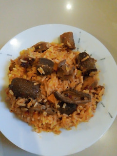 A picture of Offals jellof rice.