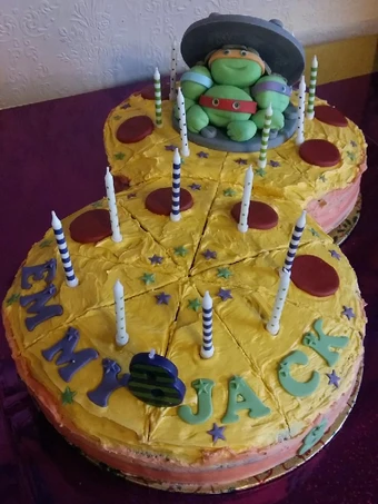 Recipe Vickys Ninja Turtle Pizza / Sewer Cake - Instructional which So Delicious
