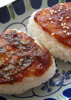 A picture of Grilled Onigiri with Miso Sauce.