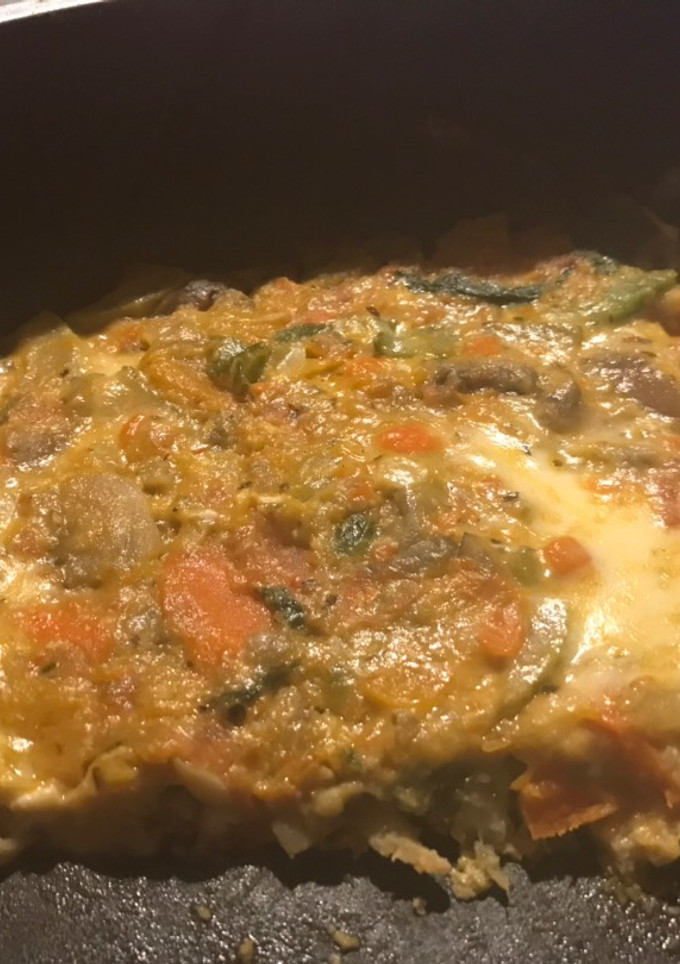 Una foto de Revuelto de verduras y queso
