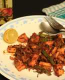 Squid cubes and beans stir fry in kerala spicy-roast coating