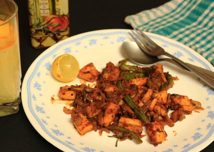 Squid cubes and beans stir fry in kerala spicy-roast coating