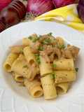 Cold Pasta with Beer-Braised Eggplant and Sweet & Sour Red Onion