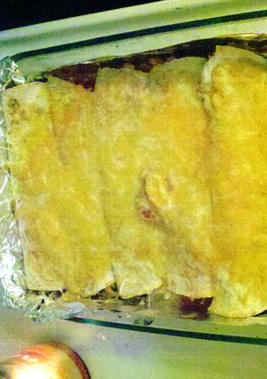 A picture of Santa fe enchiladas.