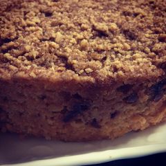 A picture of Eggless Dates and Apple cake with streusel topping.
