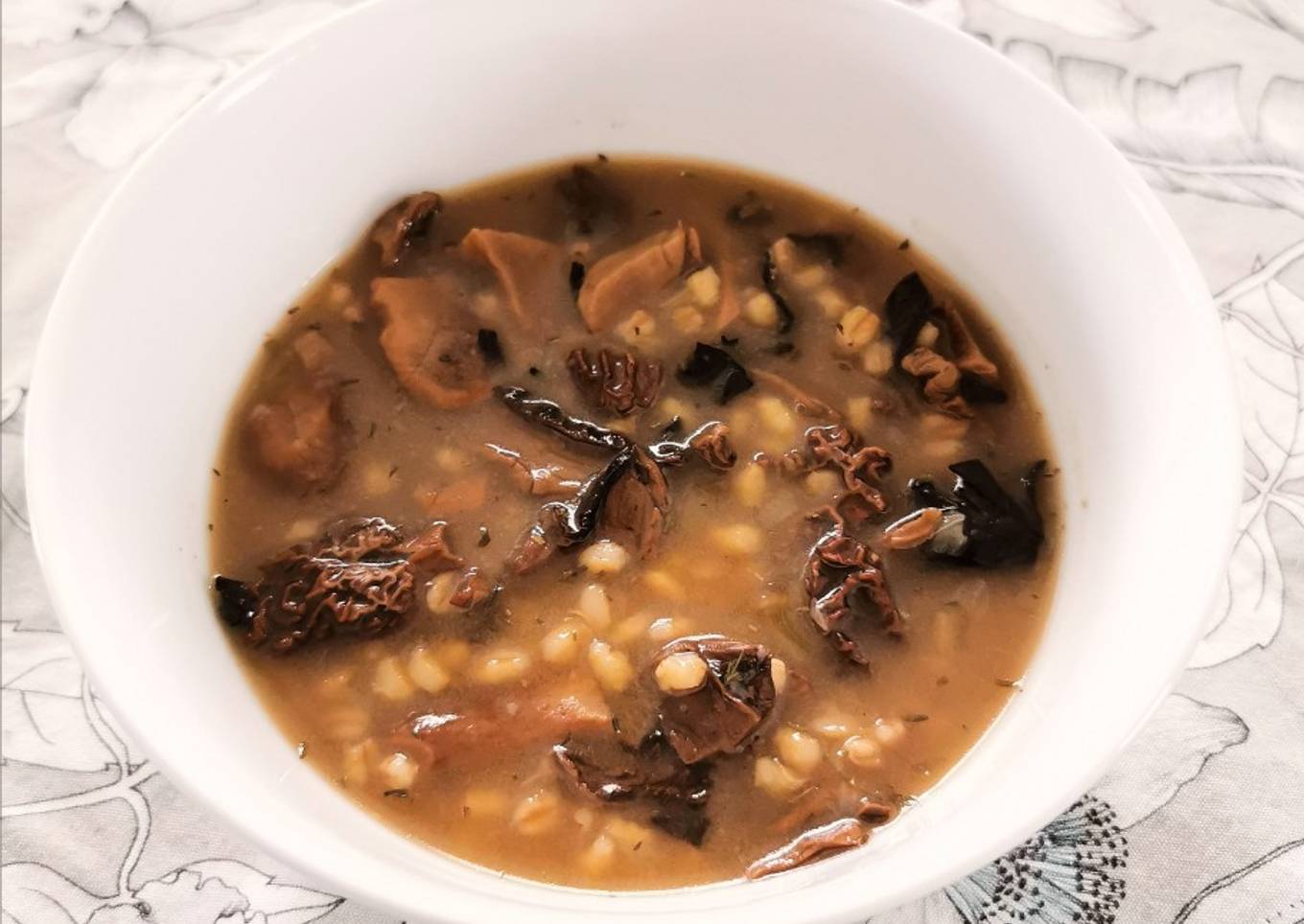 Sopa de hongos silvestres y cebada