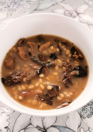 Una foto de Sopa de hongos silvestres y cebada