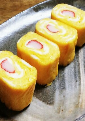A picture of Bento-Style Tamagoyaki with Imitation Crab.