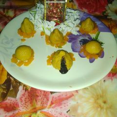 A picture of Besan chocolate lava modak/ladoo.