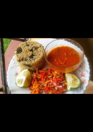 A picture of Beef pilau with fried pepper sauce#coastal dishes themechallenge.