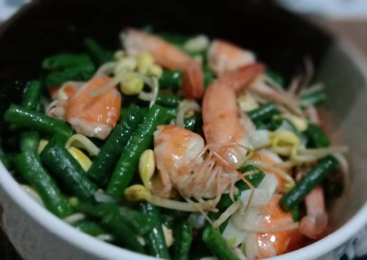 Tumis Kage (kacang panjang + tauge) Udang