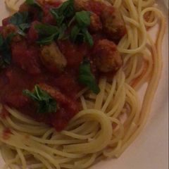 A picture of Lily’s really easy Meatball Pasta.