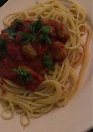 A picture of Lily’s really easy Meatball Pasta.