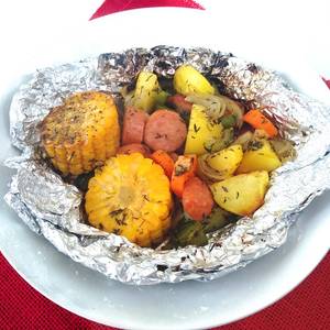 Verduras en paquetitos de papel de aluminio, en churrasquera??