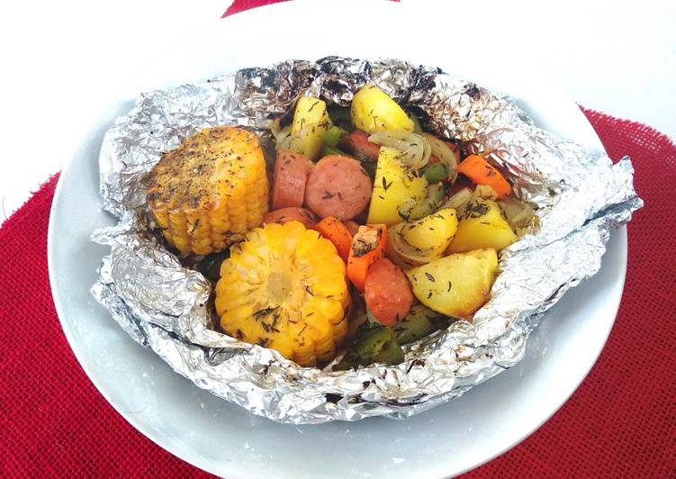 Verduras en paquetitos de papel de aluminio, en churrasquera🌽🥒