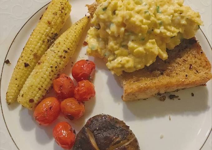 Breakfast of the day: scrambled eggs over toast