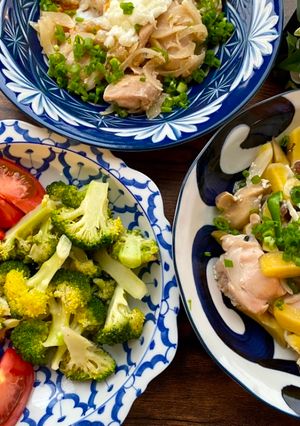A picture of 3 dishes cooked in 1 pot.