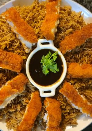 A picture of Japanese fried fish with microwave rice.