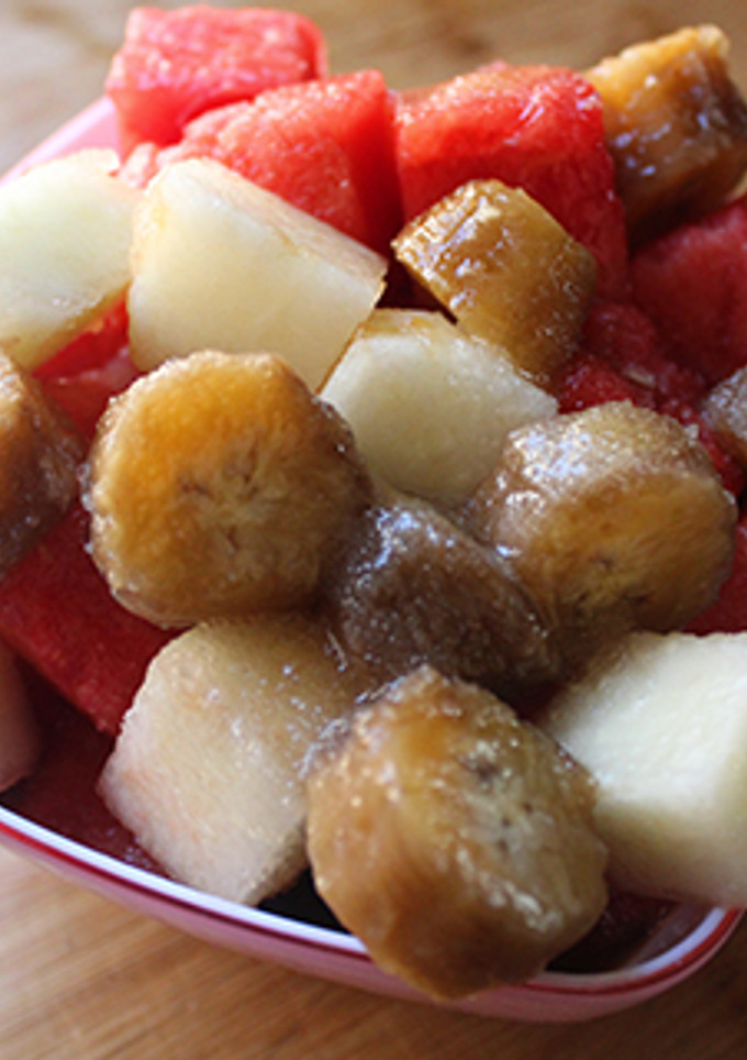 Una foto de Sandía, melón y plátano