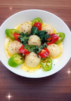 صورة لوصفة كرات البطاطا باللبن وزيت الزيتون والكزبرة 😋🌷