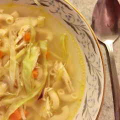 A picture of Chicken Sopas (Filipino chicken soup).