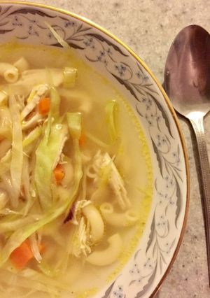 A picture of Chicken Sopas (Filipino chicken soup).