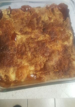 A picture of Dump cake peach cobbler.