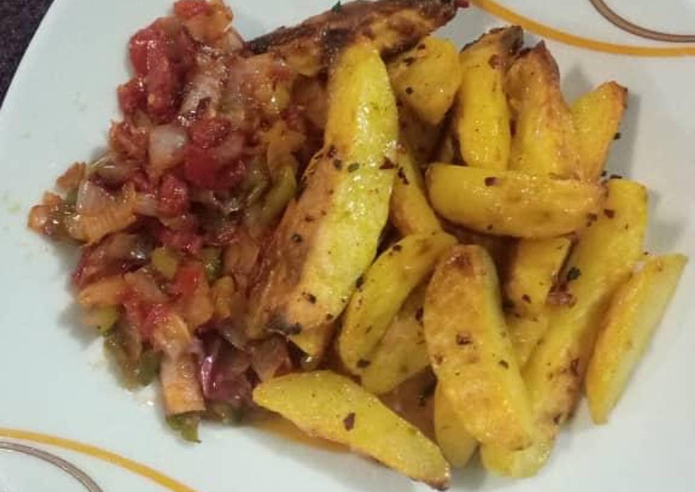 Oven Roast Potatoes with pepper sauce