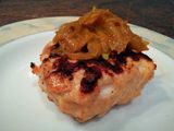 Goat cheese chicken burger with curried onions. 