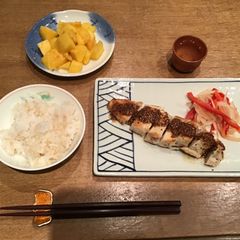 A picture of Chicken breast with mustard-soy sauce and lightly marinated vegetable in Japanese style #MysteryBag1.