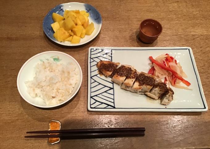 How to Prepare Super Quick Homemade Chicken breast with mustard-soy sauce and lightly marinated vegetable in Japanese style #MysteryBag1