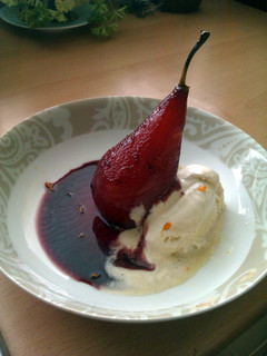 A picture of Vickys Ruby Poached Pears in Syrup, GF DF EF SF NF.