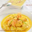 Menú: Sopa de picadillo, rape con gambas, patata panadera y salsa de naranja. (Thermomix)
