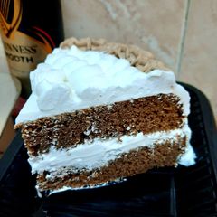 A picture of Chocolate Guinness cake with whipped cream icing.