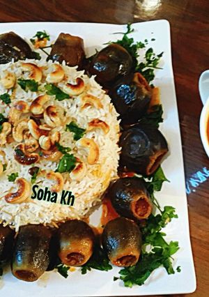 صورة لوصفة طريقة عمل محشي باذنجان باللحم والدجاج