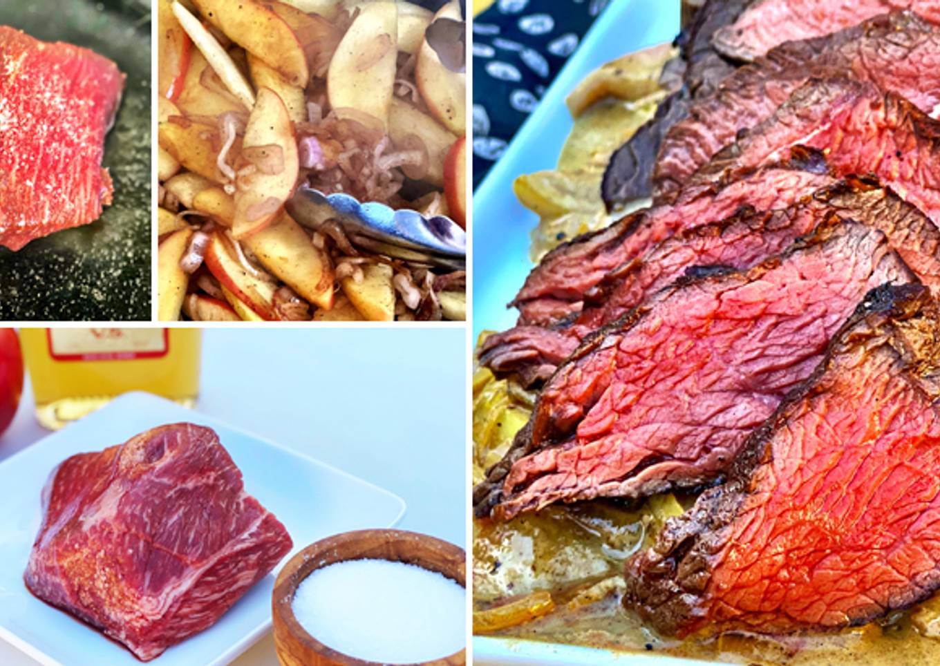 Whole blood seared Wagyu steak with apple brandy sauce