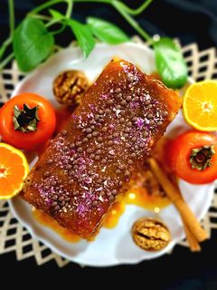 عکسی از دستور 🌸کیک خرمالو وگردو با سس خرمالو🌸