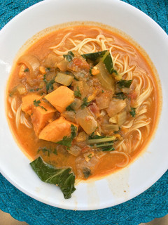 A picture of Red Curry Vegetable Noodle Soup.