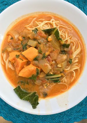 A picture of Red Curry Vegetable Noodle Soup.