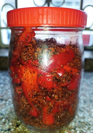 A picture of Fresh Red Bullet chilli pickle.