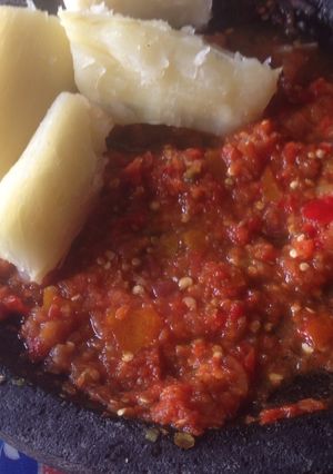 Foto resep Singkong rebus Sambel mentah