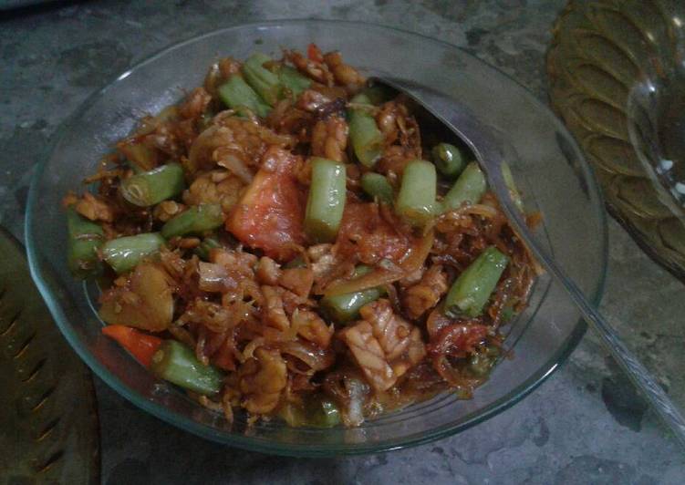 Tumis pedas manis buncis tempe teri tanpa penyedap