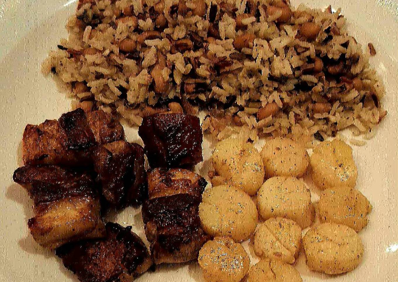Pan Seared Pork Belly & Scallops in Cast Iron Skillet