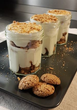 A picture of Jar Dessert with Mascarpone Cream and Amaretti Cookies.